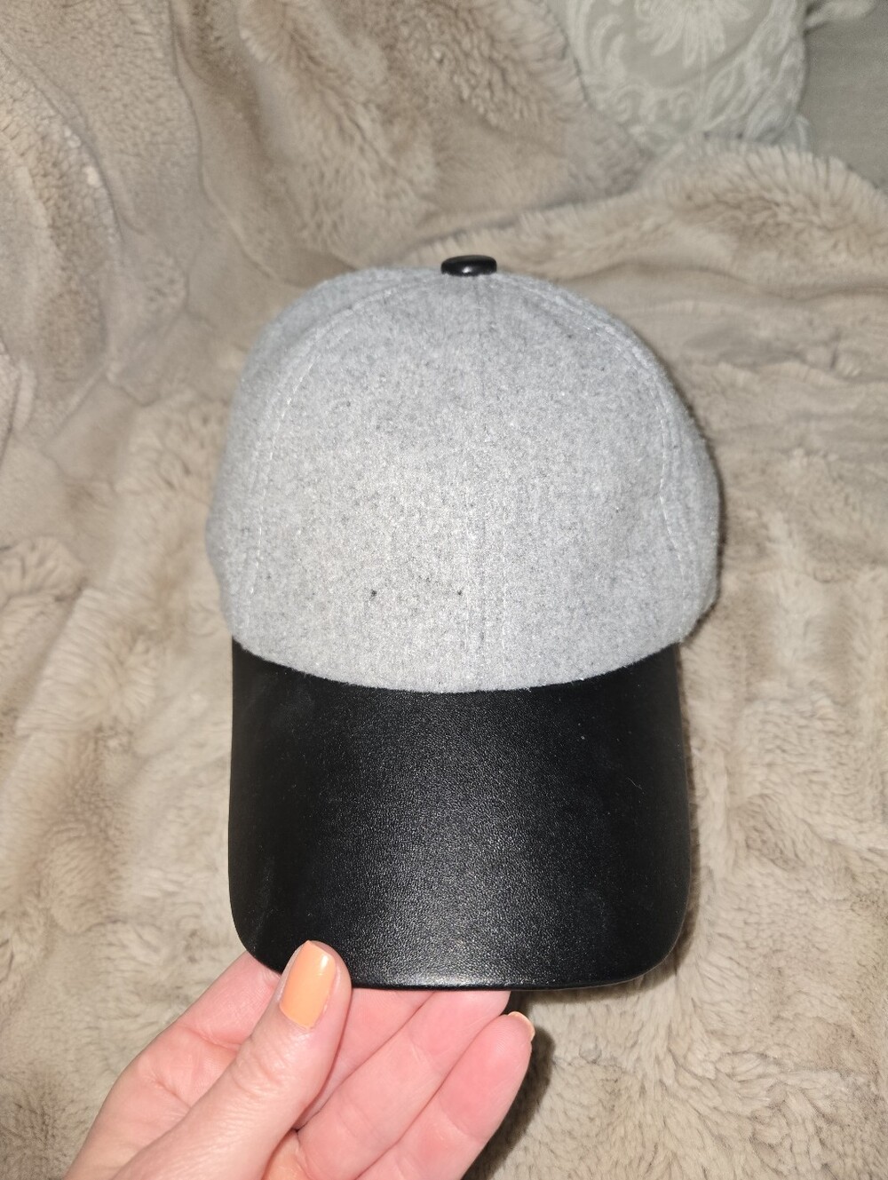 MAGID HATS Grey Faux Wool Baseball Cap with Black Leather Visor